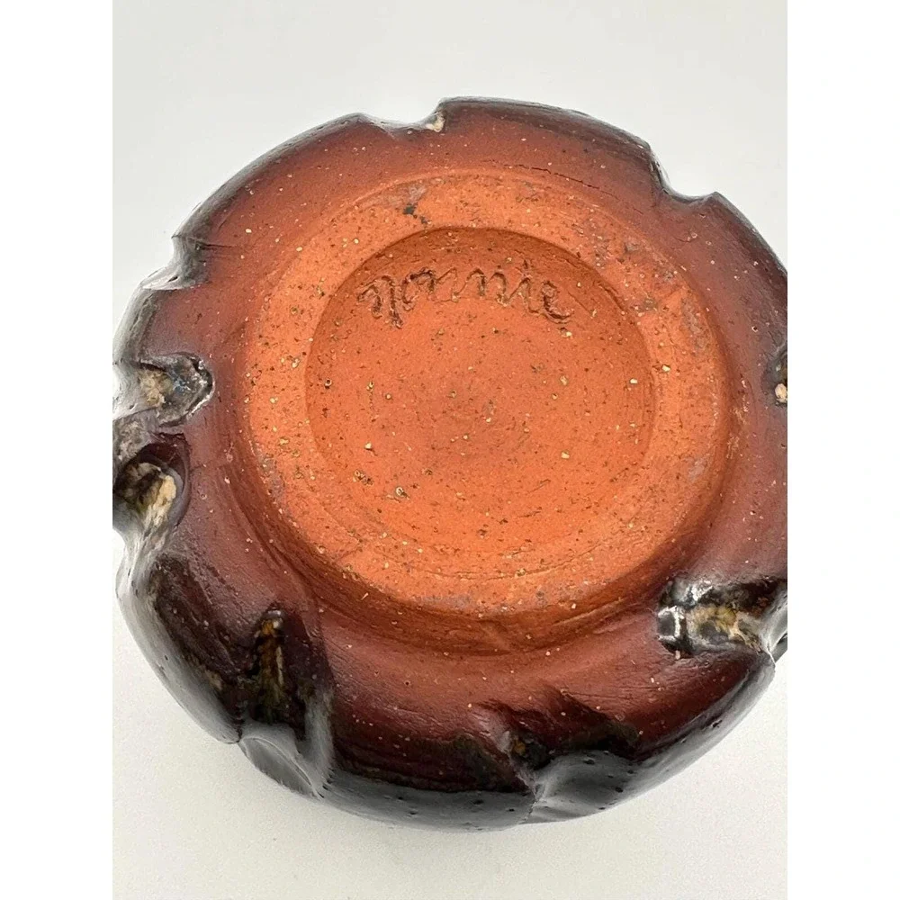 Rustic Handmade Pottery Tea Cups - Brown Black Glazed Ceramic Set of 3